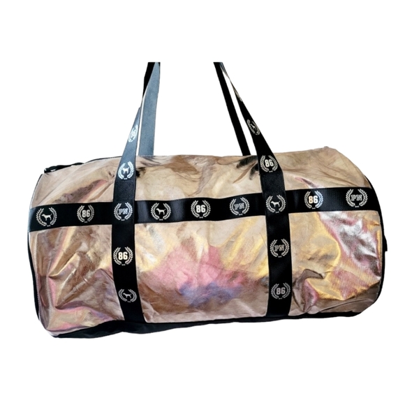 Victoria's Secret PINK Gold Metallic and Black Large Duffle Bag PINK NATION - Picture 2 of 9